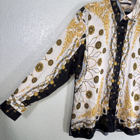 Zara Shirt Womens Small Baroque Chain Print Top Long Sleeve Button Up Vogue Chic - Picture 6 of 14